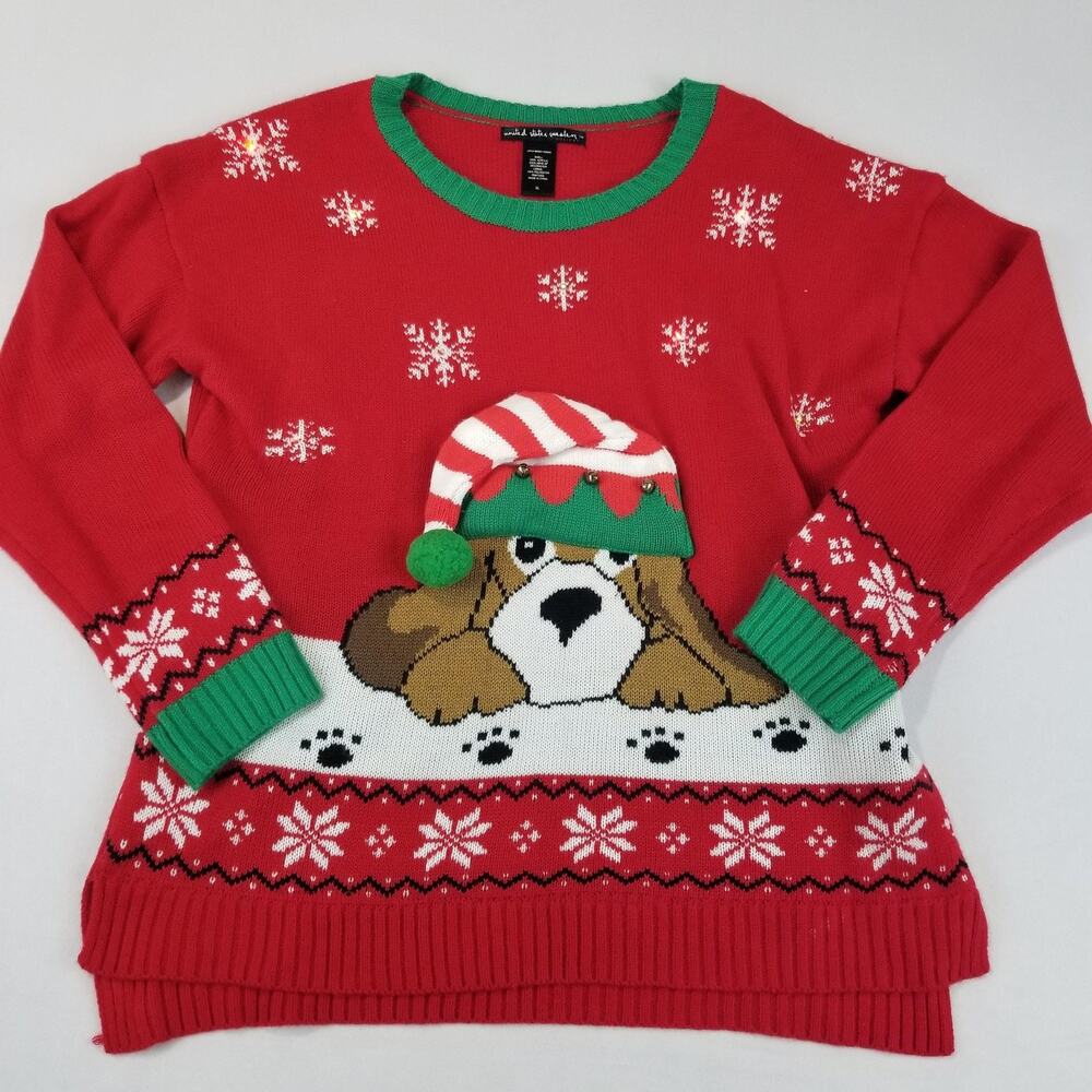 United States Sweaters Sweater Womens XL Red Dog Christmas Light Up Ugly Jingle